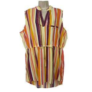 Mileage 3X Womens Top Striped Sleeveless Tunic Lightweight Tie Waist V-Neck Plus